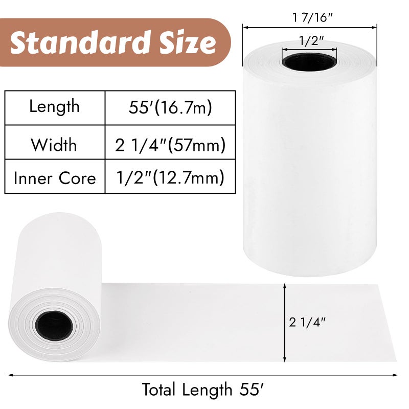 MOWPOG (8 Rolls) 2 1/4" x 55' Thermal Receipt Paper, Compatible with Most Credit Card Machine Handheld Terminal, and Mini POS Cash Register Printer - Image 2
