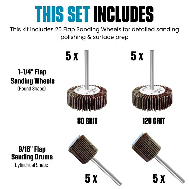 LINE10 Tools Mini Flap Sanding Wheel Rotary Tool Accessories Kit, 1/8-inch Shank, Pack of 20 - Image 3