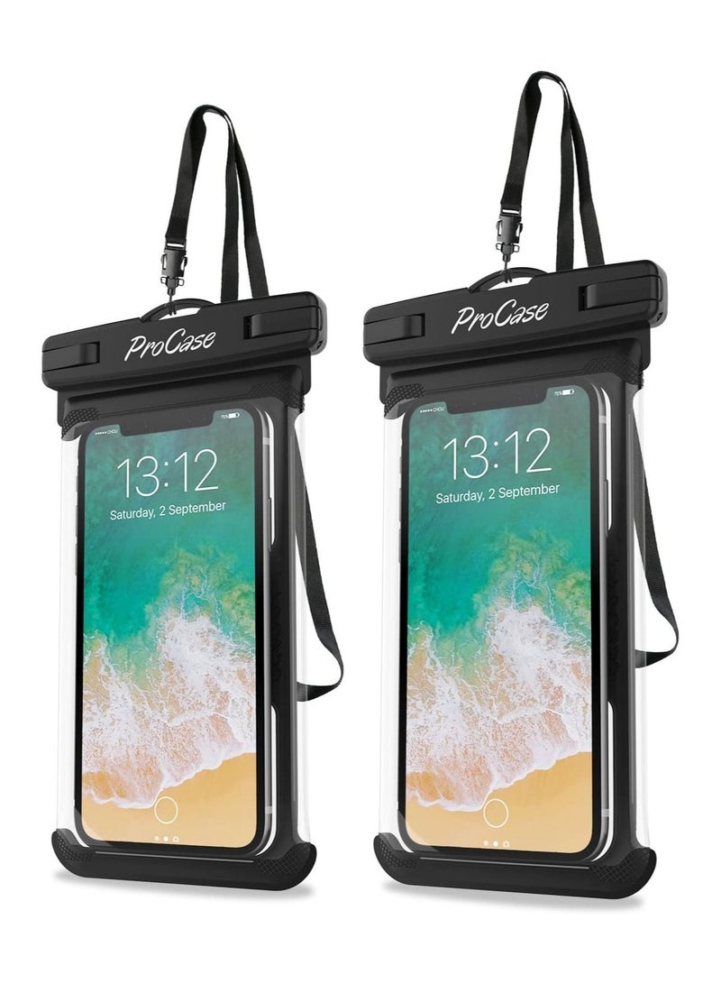 Procases Universal Waterproof Case Cellphone Dry Bag Pouch for iPhone 13 Pro Max 13 Mini, 12 11 Pro Max Xs Max XR XS X 8 7 6S Plus SE, Galaxy S20 Ultra S10 S9 S8/Note 10 9 up to 7" -2 Pack, Black - Image 1
