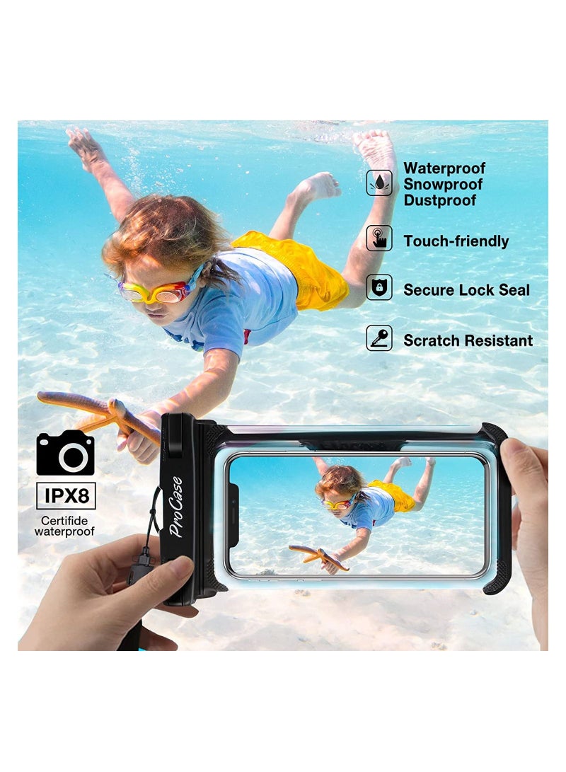 Procases Universal Waterproof Case Cellphone Dry Bag Pouch for iPhone 13 Pro Max 13 Mini, 12 11 Pro Max Xs Max XR XS X 8 7 6S Plus SE, Galaxy S20 Ultra S10 S9 S8/Note 10 9 up to 7" -2 Pack, Black - Image 2
