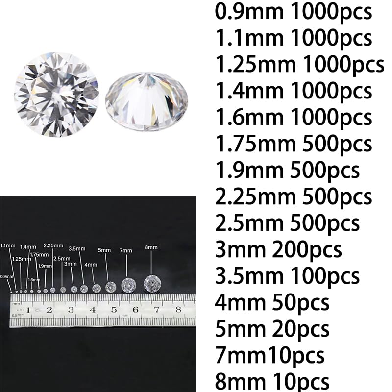 AierCrystal 7000pcs Set 300ct 098mm CZ Zircon 5A Round Machine Cut White Cubic Zirconia Loose CZ Stone Synthetic Excellent Round Cut for Zircon Jewelry Making - Image 3
