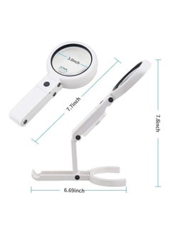 Excefore 5X Handheld Magnifier Illuminated Desktop Magnifying Glasses with 8 LED Lights & Foldable Handle for Seniors and Children (White)  - Image 4