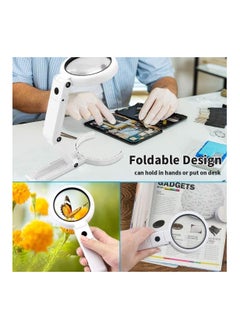 Excefore 5X Handheld Magnifier Illuminated Desktop Magnifying Glasses with 8 LED Lights & Foldable Handle for Seniors and Children (White)  - Image 2