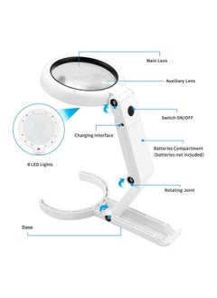 Excefore 5X Handheld Magnifier Illuminated Desktop Magnifying Glasses with 8 LED Lights & Foldable Handle for Seniors and Children (White)  - Image 5