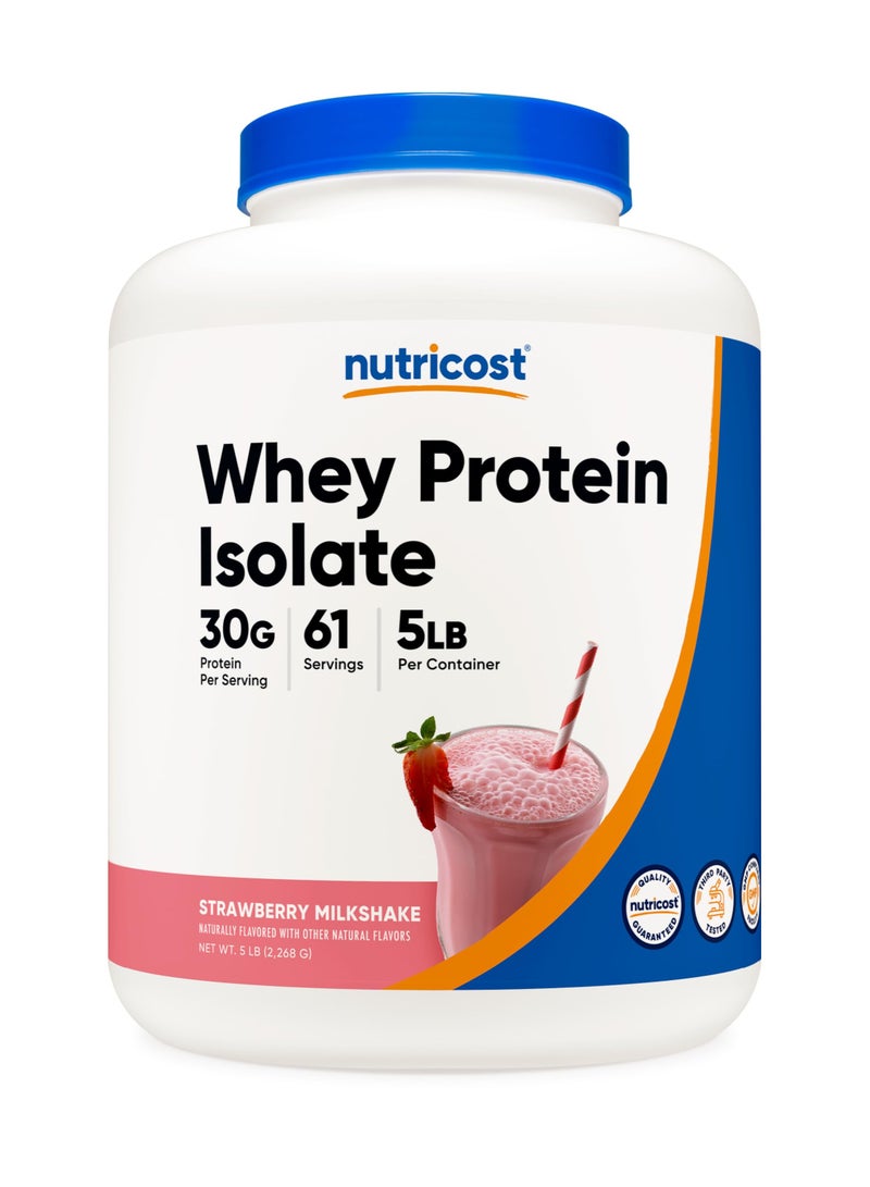 Nutricost Whey Protein Isolate - 30 G Protein Per Serving | 61 SERVING | 5 LB Per Container Strawberry Milkshake Flavored Naturally flavored with Other Natural Flavors Net WT 5 LB (2268 G )  - Image 1
