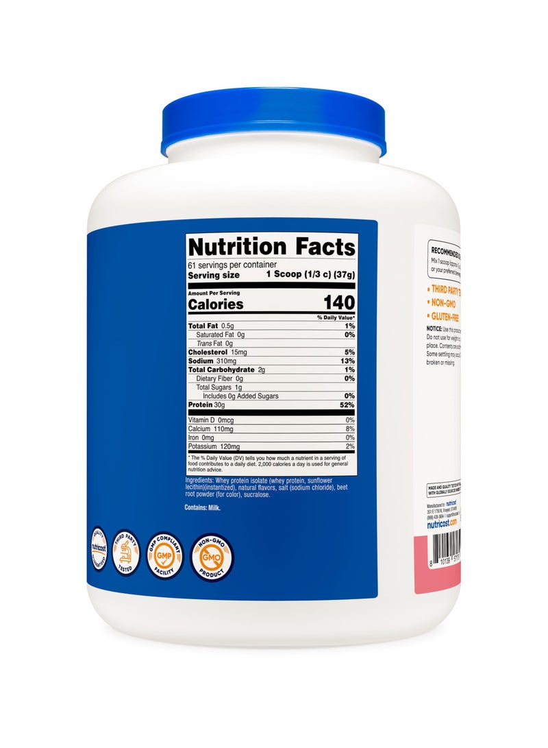 Nutricost Whey Protein Isolate - 30 G Protein Per Serving | 61 SERVING | 5 LB Per Container Strawberry Milkshake Flavored Naturally flavored with Other Natural Flavors Net WT 5 LB (2268 G )  - Image 4