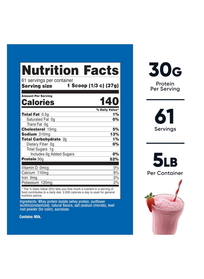 Nutricost Whey Protein Isolate - 30 G Protein Per Serving | 61 SERVING | 5 LB Per Container Strawberry Milkshake Flavored Naturally flavored with Other Natural Flavors Net WT 5 LB (2268 G )  - Image 2