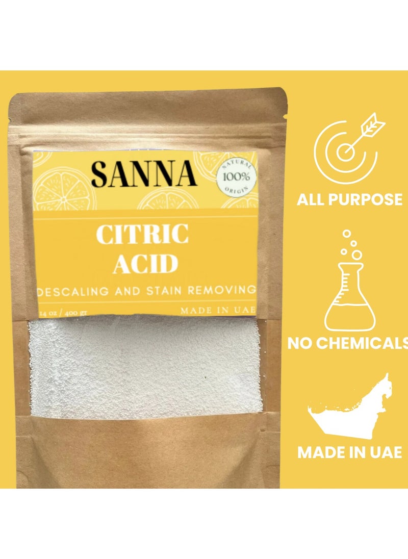 CITRIC ACID 100% pure - SANNA - Eco-Friendly Descaler and Cleaner – Ideal for Appliances, Surfaces, and DIY cleaning Solutions – Free from Harsh Chemicals – Made in UAE - 400G - pzsku/ZE5444D5ABFB94CCC1034Z/45/_/1737878123/00a26191-a0bc-4af0-b237-9d2a6adc6044