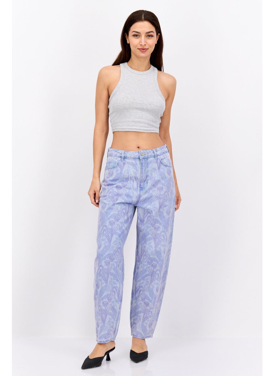 Scotch & Soda - Women Balloon Leg Fit Floral Print Jeans, Lavender Combo - Image 1