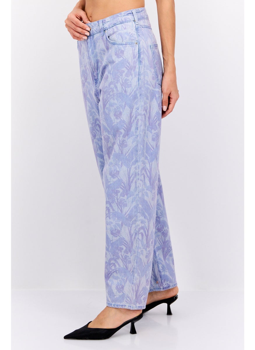 Scotch & Soda - Women Balloon Leg Fit Floral Print Jeans, Lavender Combo - Image 1