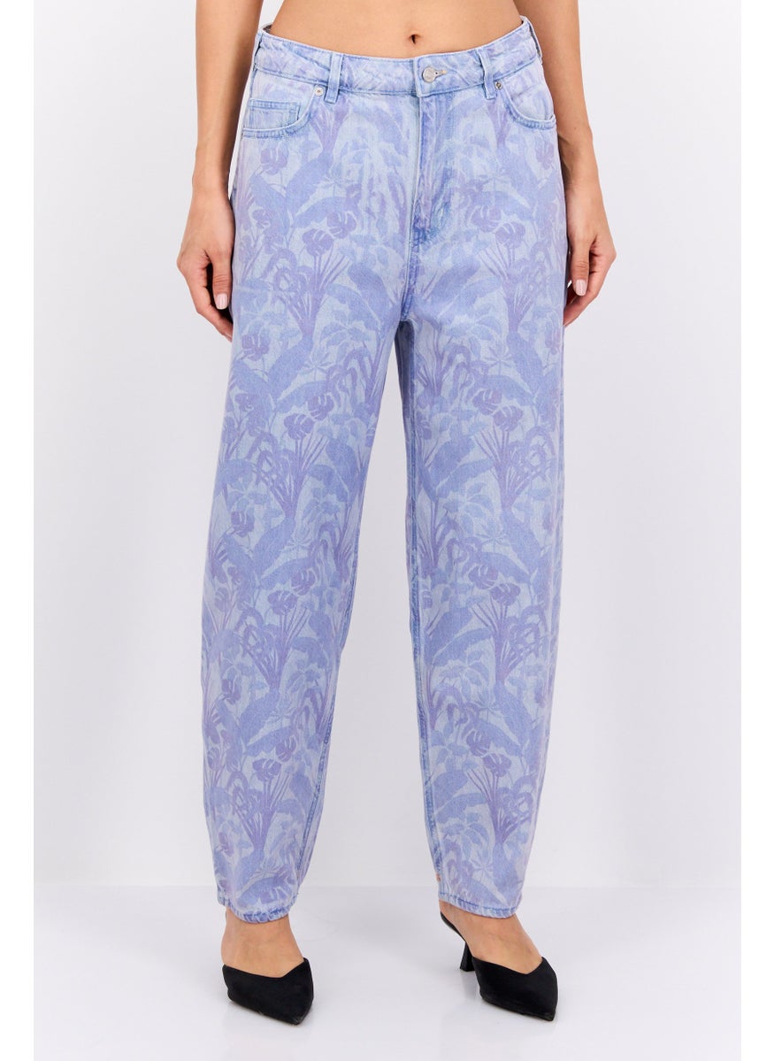 Scotch & Soda - Women Balloon Leg Fit Floral Print Jeans, Lavender Combo - Image 1