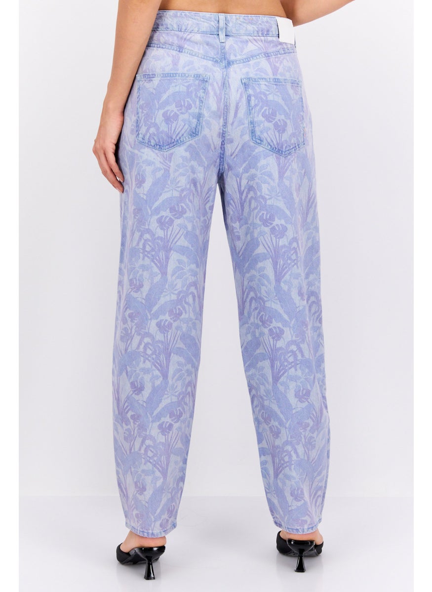 Scotch & Soda - Women Balloon Leg Fit Floral Print Jeans, Lavender Combo - Image 1