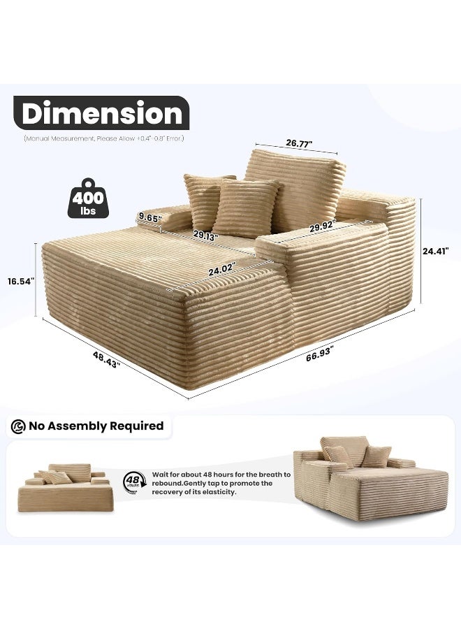 Generic Cozy Chaise Lounge Chair Premium velvet Upholstered Sofa Bed with Armrests & 2 Plush Pillows, Oversized Fluffy Comfort 170cm x 122cm (Beige)  - Image 2