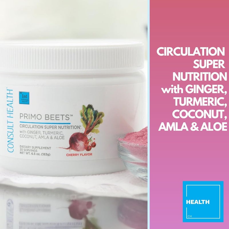 Consult Beaute مشروب مسحوق جذر الشمندر من استشارات الصحة برينو بيتس مع الإلكتروليتات والنيترات لدعم الدورة الدموية وزيادة الطاقة مع الزنجبيل والكركم للرجال والنساء بنكهة الكرز 30 حصة - Image 5