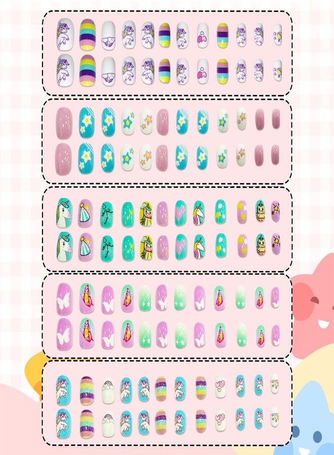 Ideal Swan 240 Pcs 10 Pack Press on Nails for Kids, False Nails Kids Press on Color Unicorn Animal, Children Acrylic Fake Nails Glue Full Cover Press on Nail Kits Set for 8-12 Year - Image 2