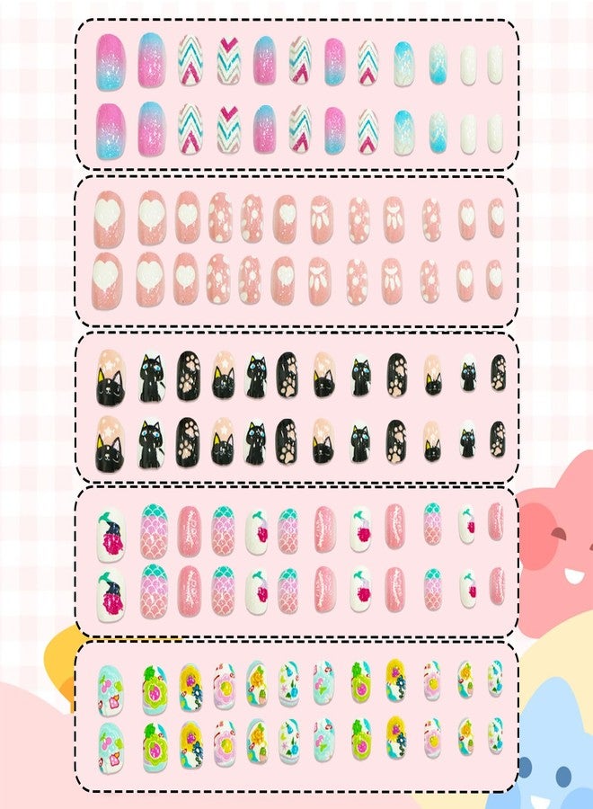 Ideal Swan 240 Pcs 10 Pack Press on Nails for Kids, False Nails Kids Press on Color Unicorn Animal, Children Acrylic Fake Nails Glue Full Cover Press on Nail Kits Set for 8-12 Year - Image 3