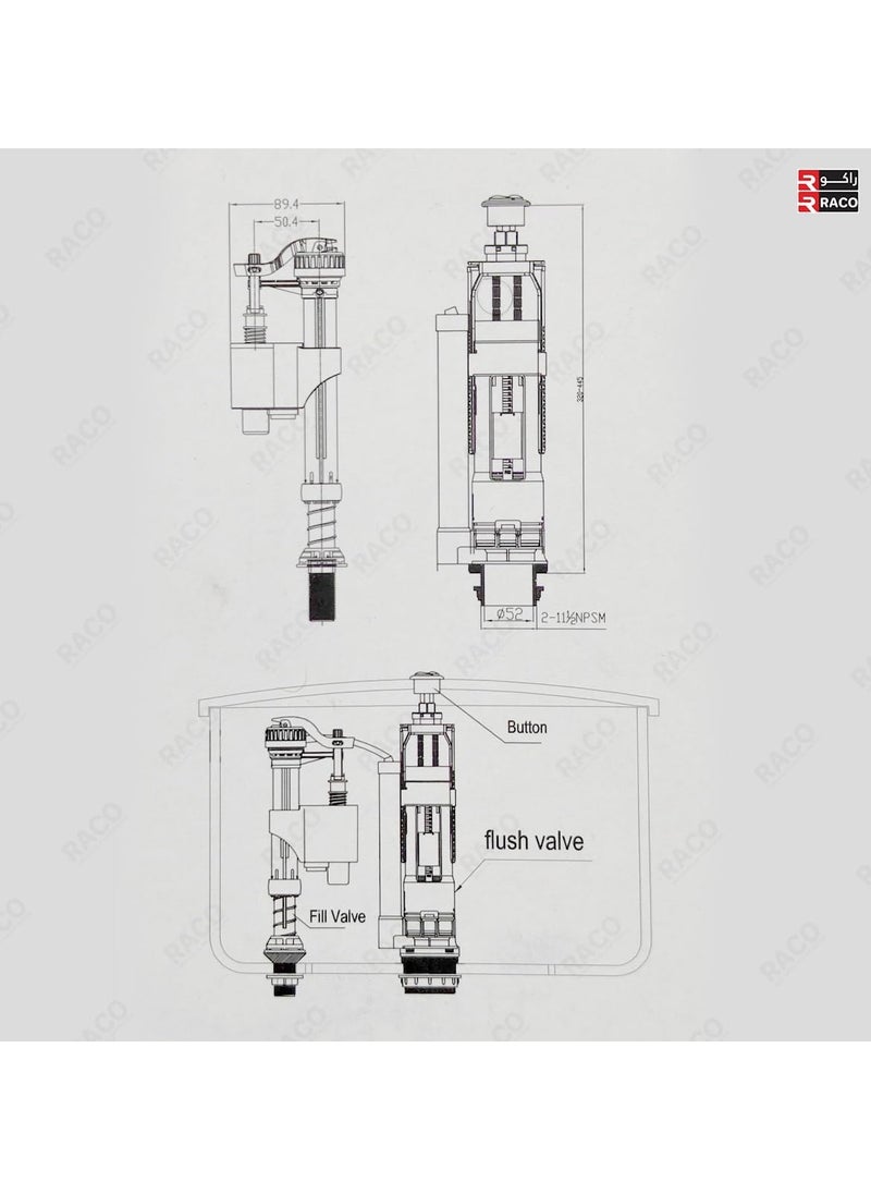 RACO RACO Angel Cistern Fittings Universal Toilet Tank Repair Kit | Durable Fill Valve, Flush Valve, and Accessories| Efficient Water Flow and Leak Prevention ½ Inch (Bottom (CFBH2000))  - Image 3