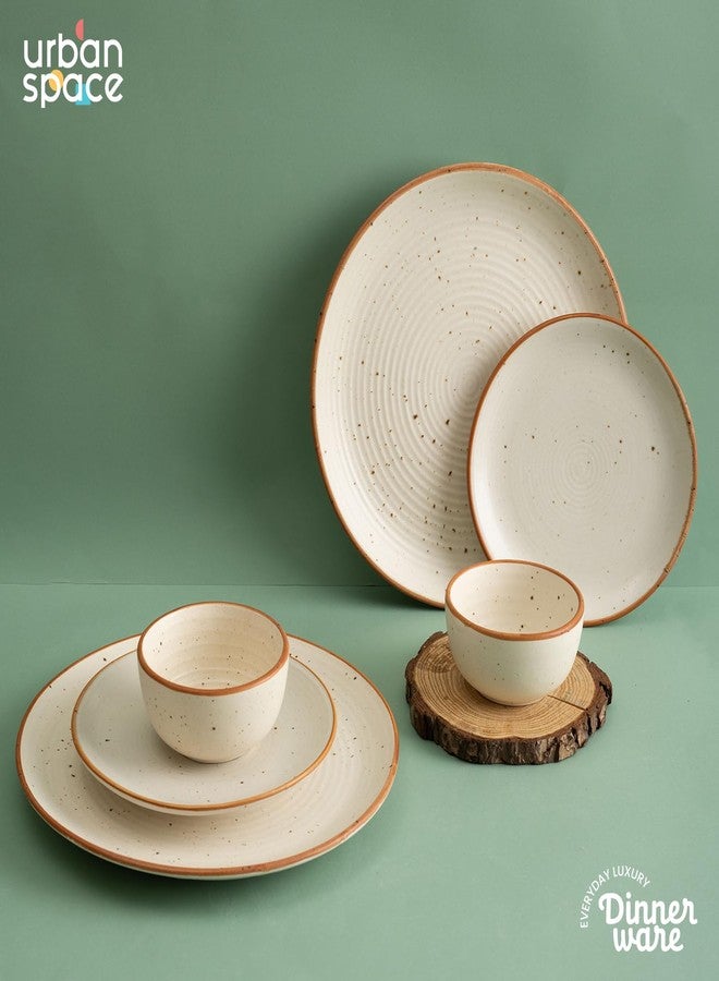 Urban Space طقم عشاء سيراميك من أوربان سبيس مكون من 6 قطع، طبق عشاء 10 بوصة، وعاء كاتوري 200 مل، وطبق ربع 7 بوصة، آمن للاستخدام في الميكروويف/غسالة الصحون (بيج طبيعي) - Image 2