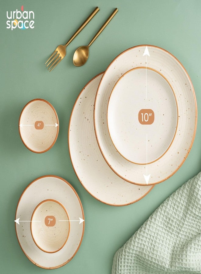 Urban Space طقم عشاء سيراميك من أوربان سبيس مكون من 6 قطع، طبق عشاء 10 بوصة، وعاء كاتوري 200 مل، وطبق ربع 7 بوصة، آمن للاستخدام في الميكروويف/غسالة الصحون (بيج طبيعي) - Image 4