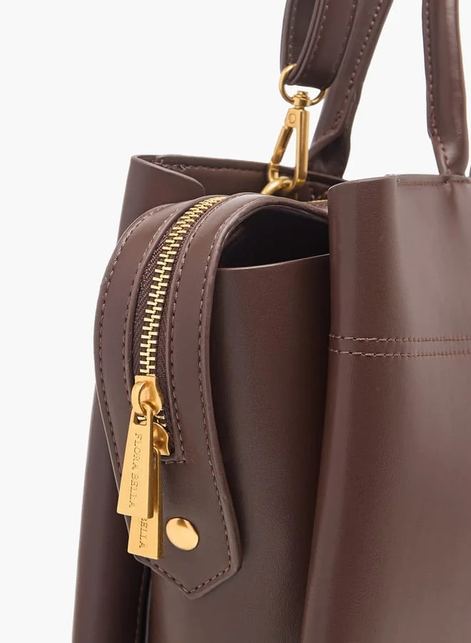 Flora Bella By Shoexpress Women Solid Tote Bag with Handles and Zip Closure