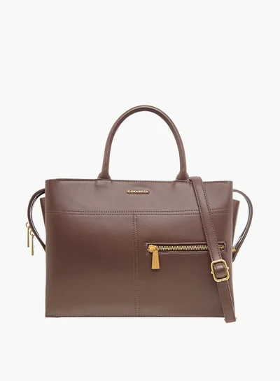 Flora Bella By Shoexpress Women Solid Tote Bag with Handles and Zip Closure