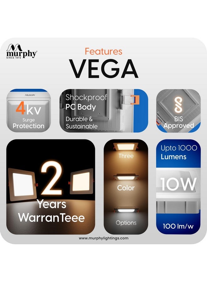 Murphy 10W Vega 3-In-1 Square Led Panel Ceiling Color Changing Light (10W, Cool White/Warm White/Natural White, Pack Of 6)(Others) - Image 3