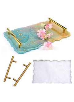 Silicone Resin Tray Mold, Geode Agate XL Mold Gold Handles with A3 Extra Large Sheet for DIY Crafts, Epoxy Casting Molds Making Faux Tray,Serving Board