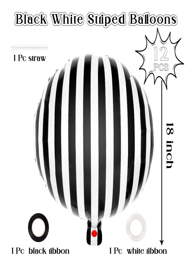YOTHORN 12 Pcs Black and White Striped Balloons,18 Inch Halloween Foil Balloon,Black Striped Checkered Balloons for Birthday Party Baby Shower Halloween Ceremonies Holiday Parties Decorations - Image 2