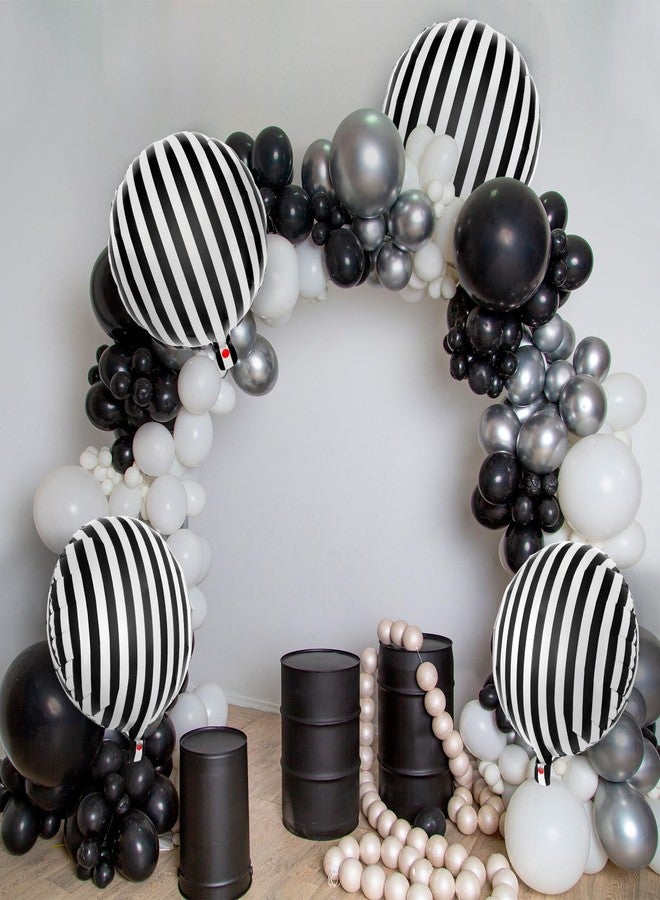 YOTHORN 12 Pcs Black and White Striped Balloons,18 Inch Halloween Foil Balloon,Black Striped Checkered Balloons for Birthday Party Baby Shower Halloween Ceremonies Holiday Parties Decorations - Image 3