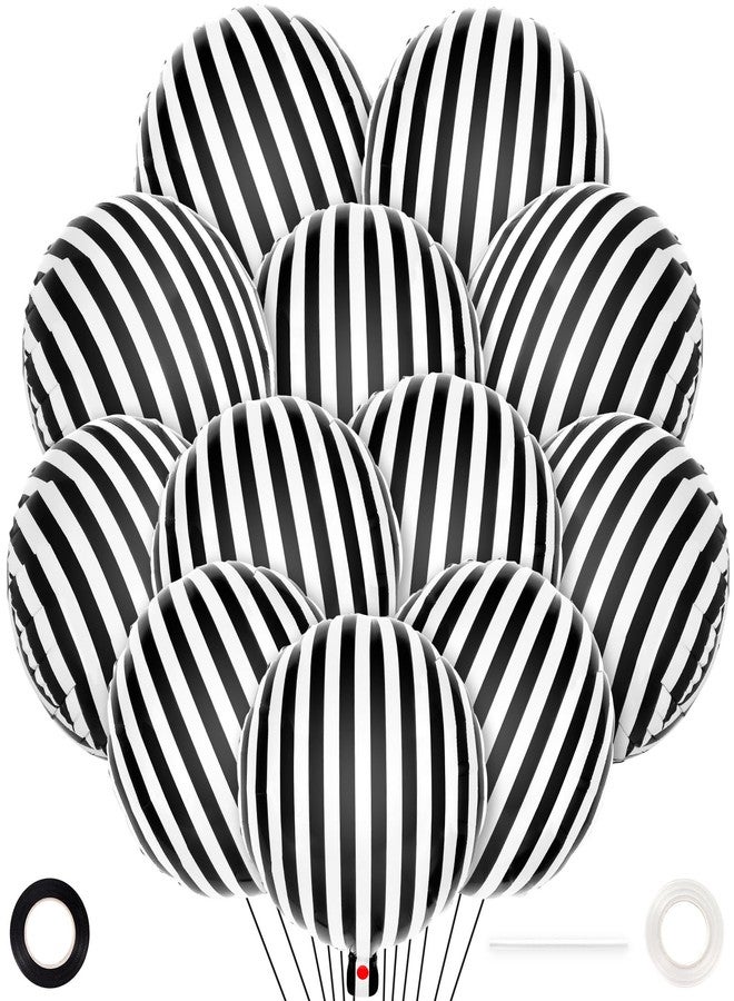 YOTHORN 12 Pcs Black and White Striped Balloons,18 Inch Halloween Foil Balloon,Black Striped Checkered Balloons for Birthday Party Baby Shower Halloween Ceremonies Holiday Parties Decorations - Image 1