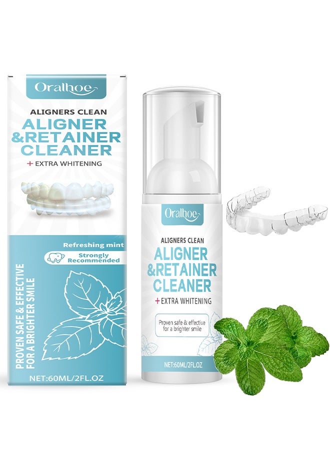 ORALHOE Aligners Clean Aligner & Retainer Cleaner, Teeth Aligner Foam, Clear Retainer Cleaner, Retainer Cleaning Spray, Retainer Cleaner Aligner Cleaner, Retainer Mouth Guards Cleaner, Retainer Whitening Foam, Aligner Cleaner 60ML  - Image 1