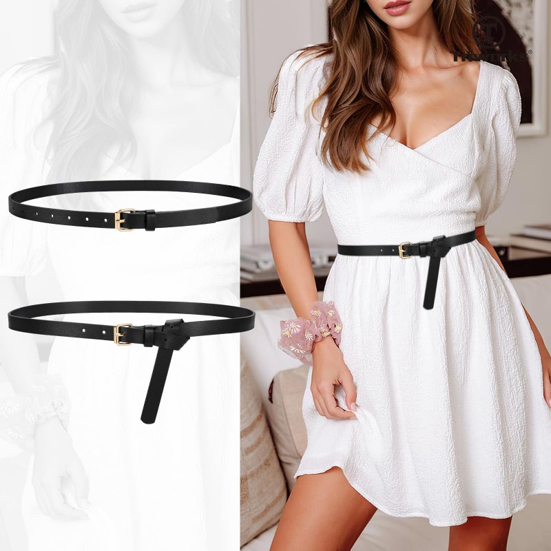 TRIWORKS 3 Pack Women Skinny Leather Belt for Jeans Pants Dress Ladies Thin Waist Belt with Gold Buckle - Image 4