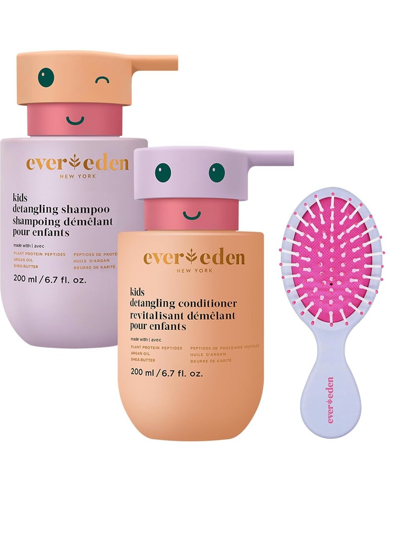 Evereden Evereden Happy Hair Duo for Kids: Vegan Shampoo and Conditioner Set with Detangler Brush - Strengthens & Smooths All Hair Types  - Image 1