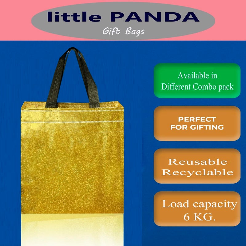 little PANDA Gift Bags Shopping Bag with Handle Carry Bag for Wedding Return Gifts Reusable Material Shiny Metallic Tote Bag Grocery Bags Shiny Golden - Image 3
