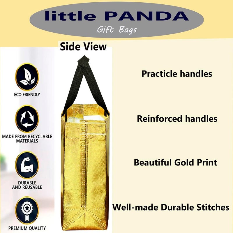 little PANDA Gift Bags Shopping Bag with Handle Carry Bag for Wedding Return Gifts Reusable Material Shiny Metallic Tote Bag Grocery Bags Shiny Golden - Image 5