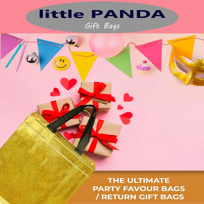 little PANDA Gift Bags Shopping Bag with Handle Carry Bag for Wedding Return Gifts Reusable Material Shiny Metallic Tote Bag Grocery Bags Shiny Golden - Image 4