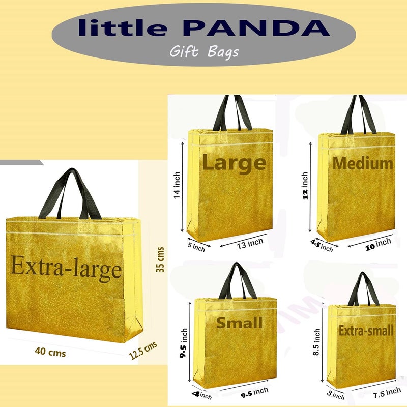 little PANDA Gift Bags Shopping Bag with Handle Carry Bag for Wedding Return Gifts Reusable Material Shiny Metallic Tote Bag Grocery Bags Shiny Golden - Image 2