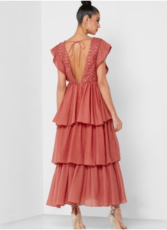 True Decadence Surplice Neck Layered Ruffle Detail Dress  - Image 2