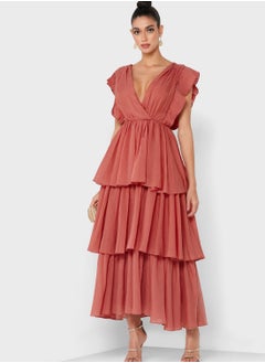 True Decadence Surplice Neck Layered Ruffle Detail Dress  - Image 4