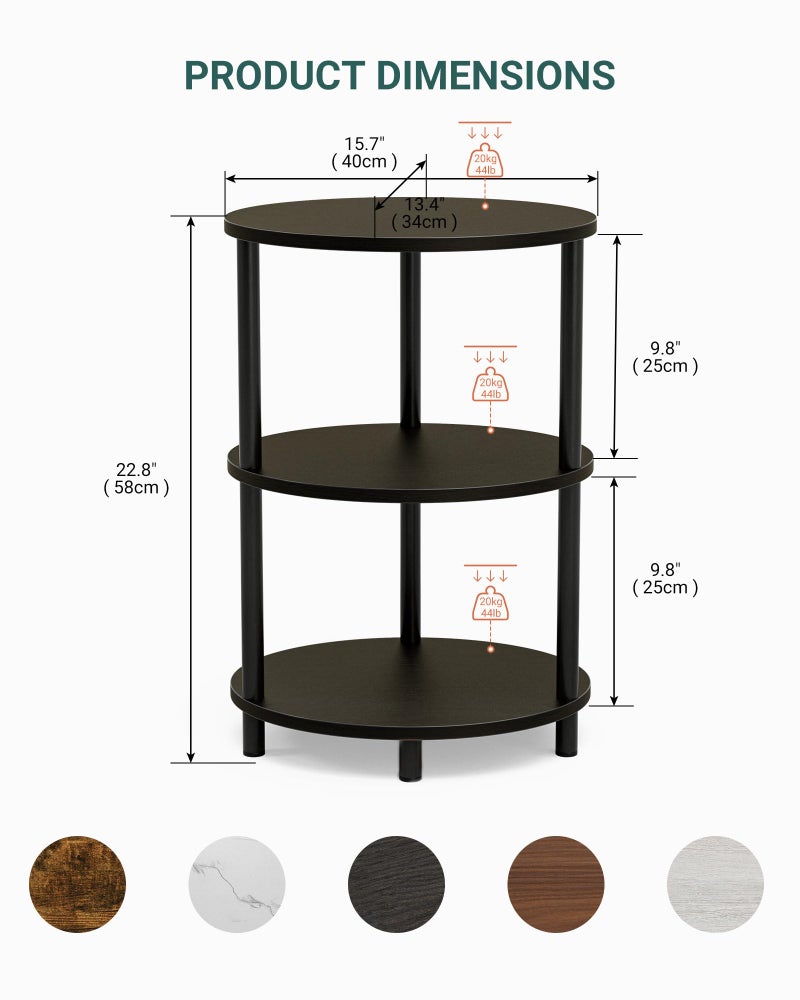 RISWER Small Round Side Table - 3-Tier Oval Accent Table for Small Spaces, Rustic Wood and Metal Couch End Table, Nightstand for Bedroom or End Table Living Room, Set of 2, Charcoal Wenge - Image 3