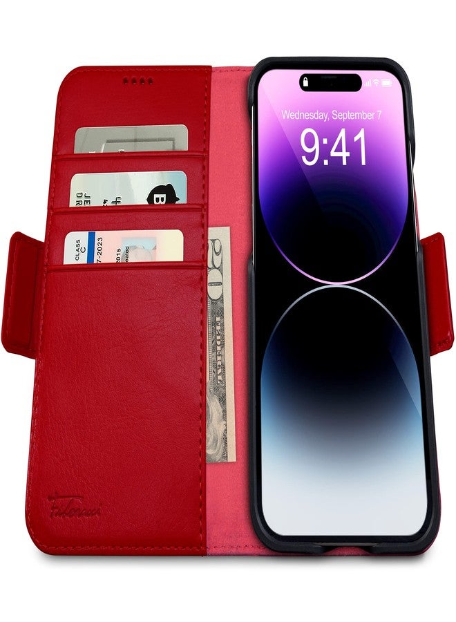 Dreem Fibonacci compatible with iPhone 14 Pro Max wallet case / 2-in-1 shockproof case and detachable vegan leather folio, MagSafe compatible, RFID protection [Red] - Image 2