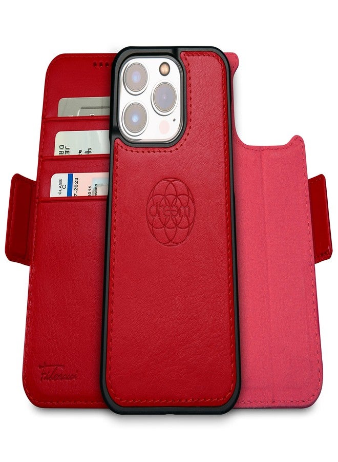 Dreem Fibonacci compatible with iPhone 14 Pro Max wallet case / 2-in-1 shockproof case and detachable vegan leather folio, MagSafe compatible, RFID protection [Red] - Image 1