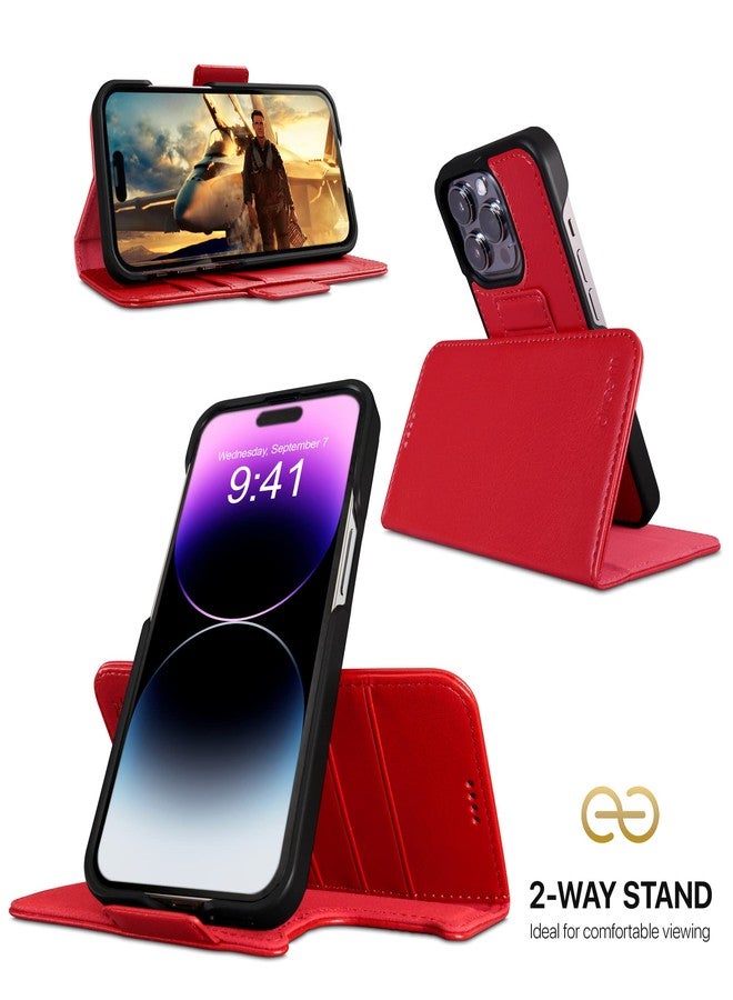 Dreem Fibonacci compatible with iPhone 14 Pro Max wallet case / 2-in-1 shockproof case and detachable vegan leather folio, MagSafe compatible, RFID protection [Red] - Image 3