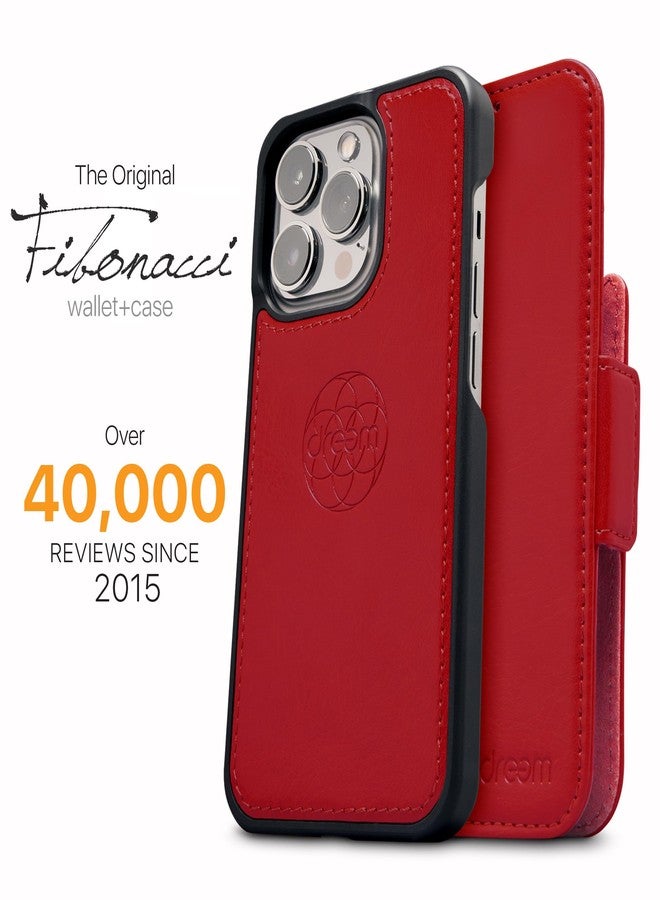 Dreem Fibonacci compatible with iPhone 14 Pro Max wallet case / 2-in-1 shockproof case and detachable vegan leather folio, MagSafe compatible, RFID protection [Red] - Image 4