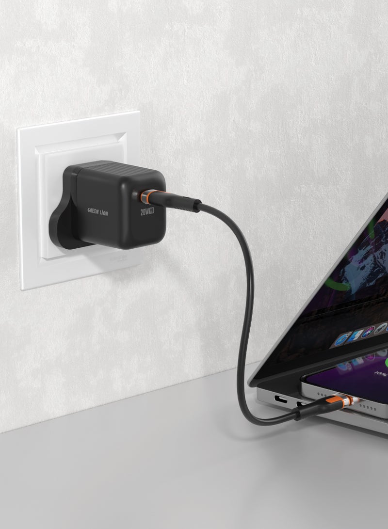 GREEN LION Ultra Compact GaN Wall Charger UK Pin USB-C PD 20W / Charging Protection / Compact Lightweight Travel Friendly / Secure and Stable Charger for Home & Office - Black - Image 2