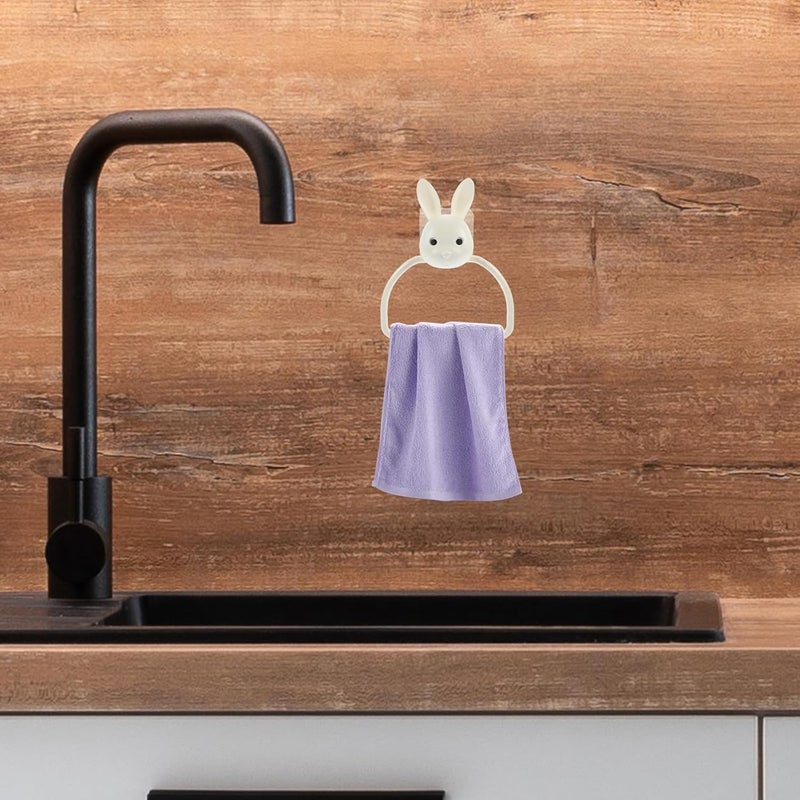 Gatuida 2pcs Punch-Free Wall Mounted Towel Rings Cartoon Rabbit Design Self-Adhesive Kitchen and Bathroom Towel Holder Set for Hand - Image 5