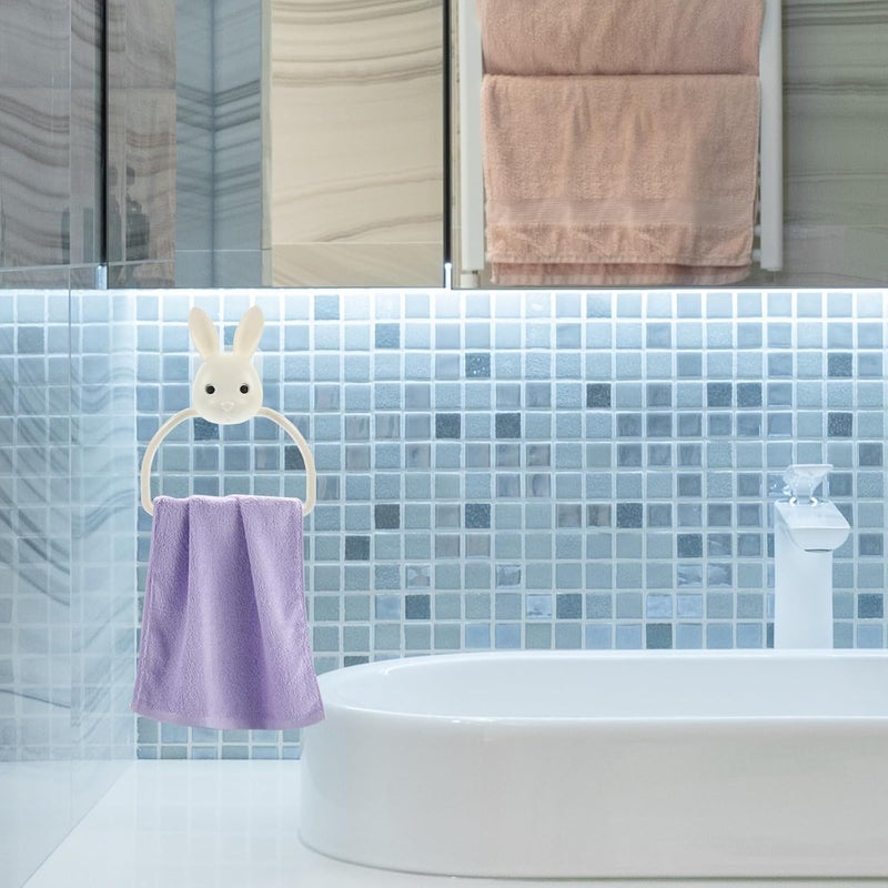 Gatuida 2pcs Punch-Free Wall Mounted Towel Rings Cartoon Rabbit Design Self-Adhesive Kitchen and Bathroom Towel Holder Set for Hand - Image 3