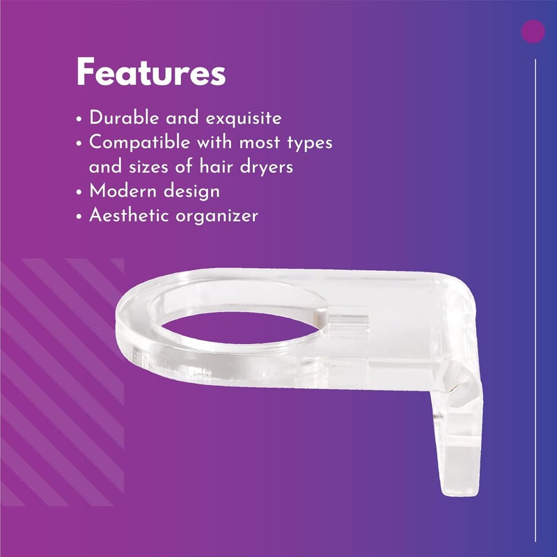 Hair Line Hair Line Acrylic Clear Hair Dryer Holder Wall Mounted Hair Dryer Organizer Shelf Rack Blow Dryer Stand for Dressing Cupboard Bathroom n Salon - Image 3