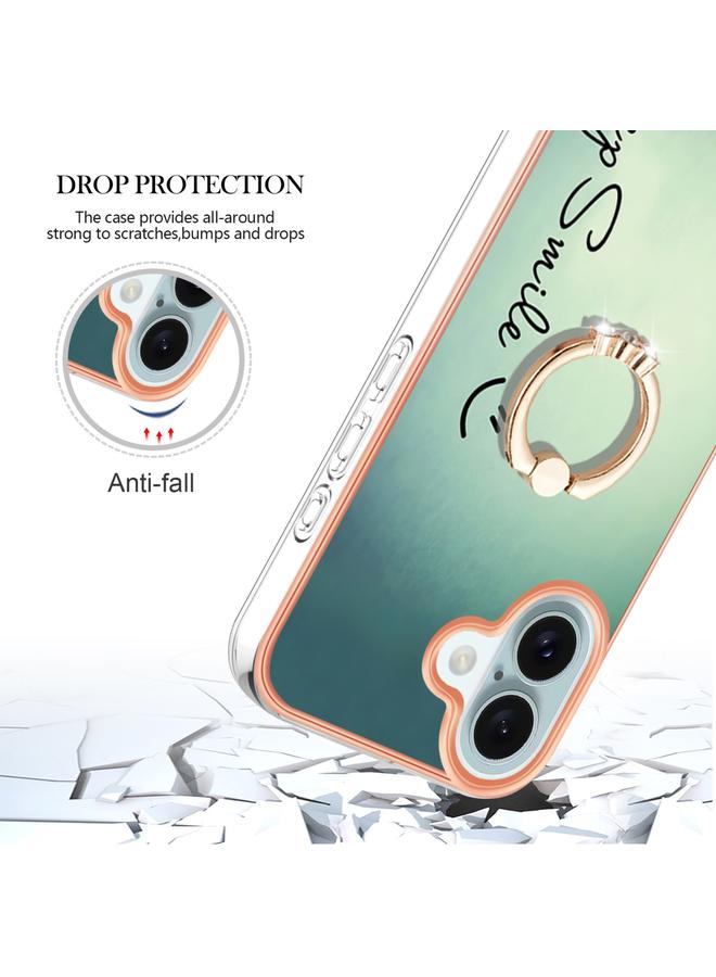 اس-توب جراب لهاتف iPhone 16 مطلي بالكهرباء من الجانبين مع حامل حلقي - Image 4