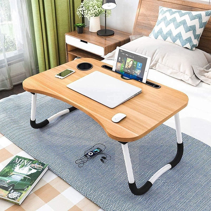 PALAK Foldable Wooden Mini Laptop Table for Bed, Smart Study Table with Drawer Kids & Adults (US-COTTEDS .Wood.B2) - Image 1